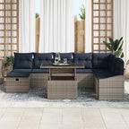 vidaXL Gartensofa-set mit Kissen 9 pcs Grau Poly-Rattan