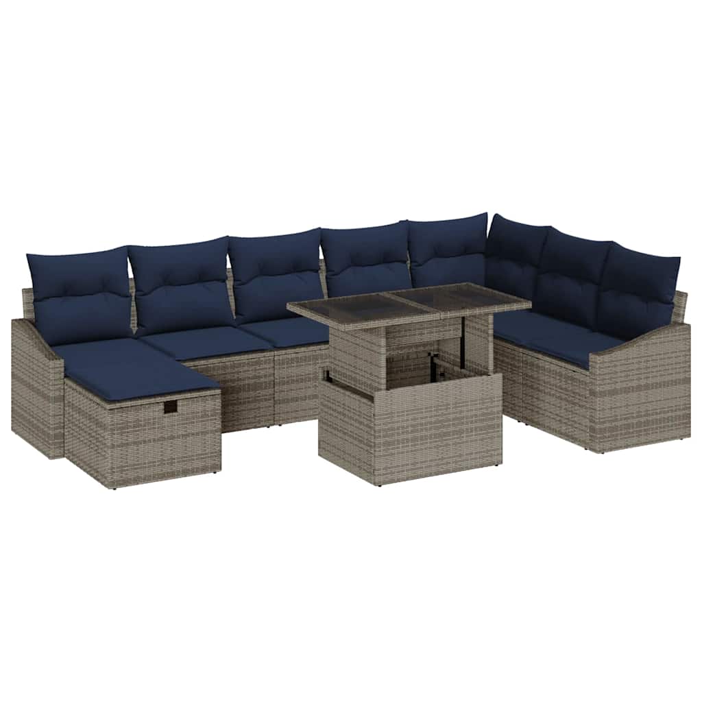vidaXL Gartensofa-set mit Kissen 9 pcs Grau Poly-Rattan