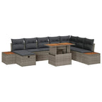 vidaXL Gartensofa-set mit Kissen mit Speicher 9 pcs Grau Poly-Rattan