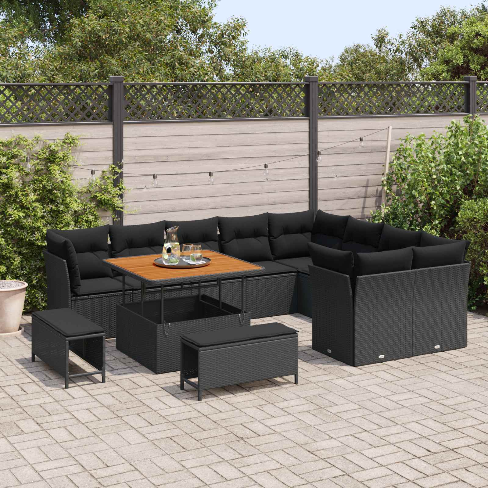 vidaXL Gartensofa-set 12 pcs Schwarz Poly-Rattan