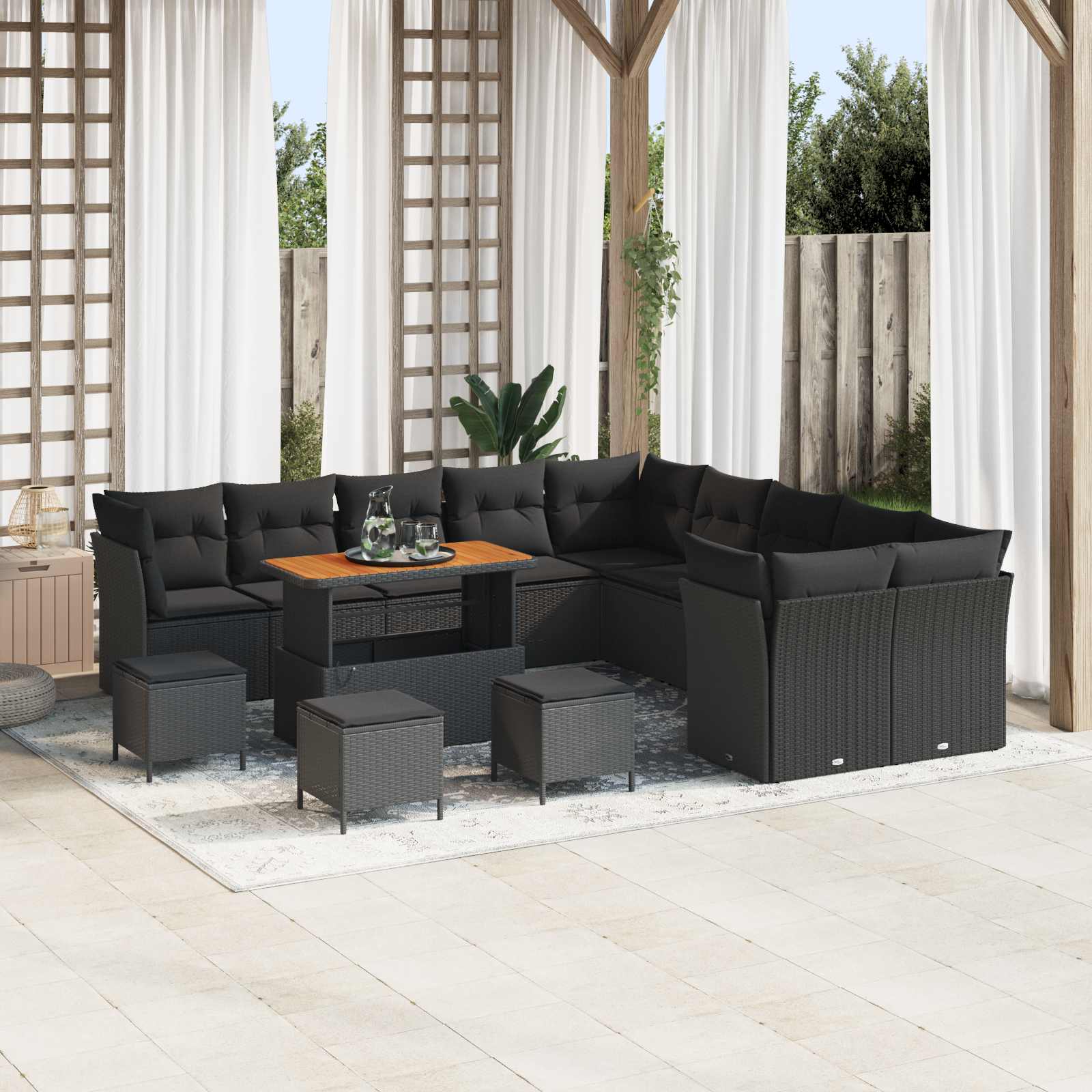 vidaXL Gartensofa-set 14 pcs Schwarz Poly-Rattan