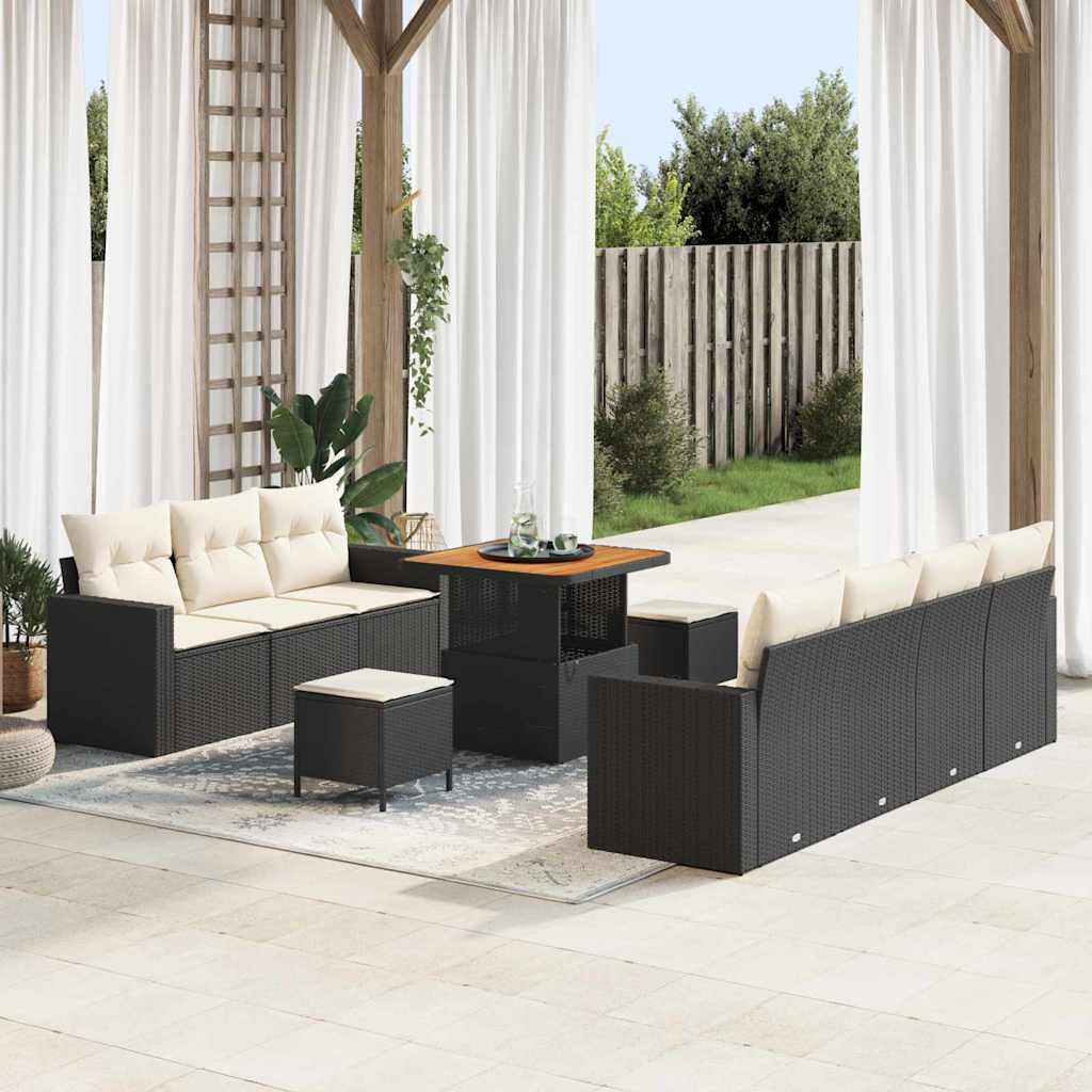 vidaXL Gartensofa-set mit Kissen 10 pcs Schwarz Poly-Rattan