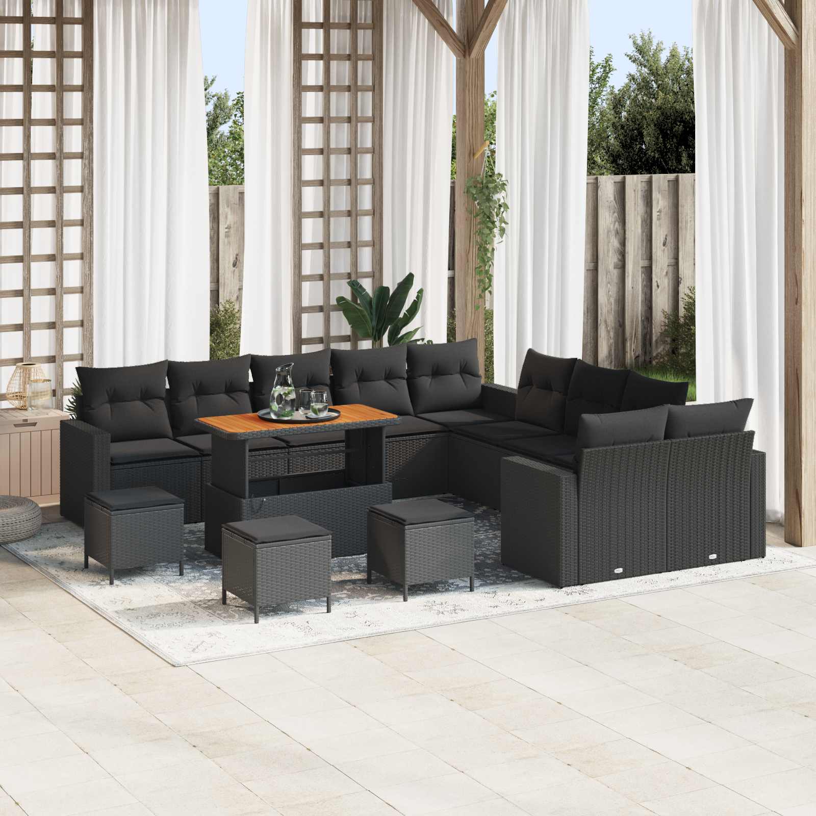 vidaXL Gartensofa-set Höhenverstellbar 14 pcs Schwarz Poly-Rattan