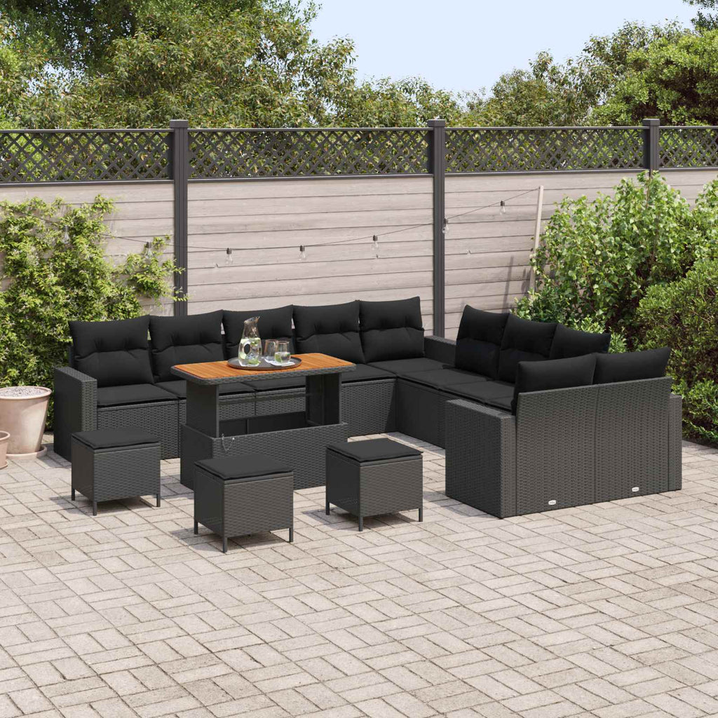vidaXL Gartensofa-set Höhenverstellbar 14 pcs Schwarz Poly-Rattan