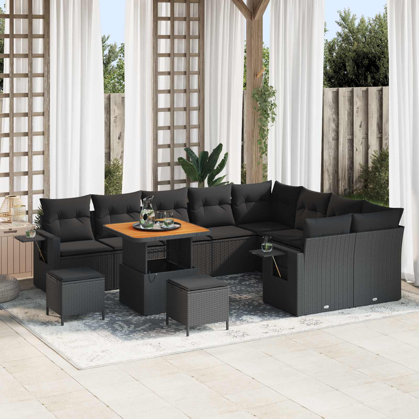 vidaXL Gartensofa-set Höhenverstellbar 12 pcs Schwarz Poly-Rattan