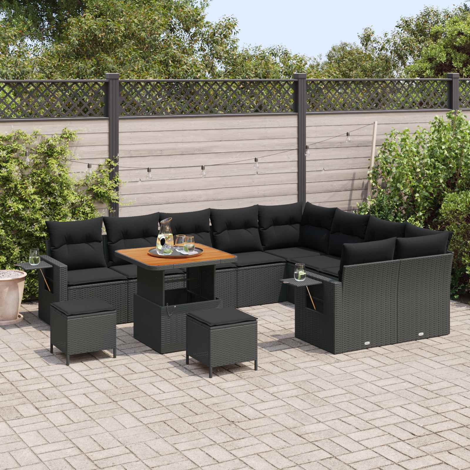 vidaXL Gartensofa-set Höhenverstellbar 12 pcs Schwarz Poly-Rattan