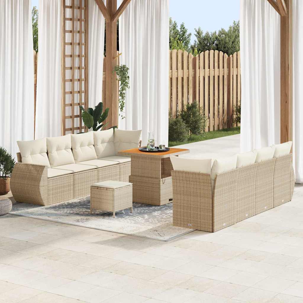 vidaXL Gartensofa-set mit Kissen mit Speicher 11 pcs Beige Poly-Rattan