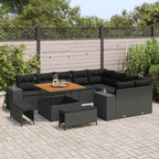 vidaXL Gartensofa-set mit Kissen 12 pcs Schwarz Poly-Rattan