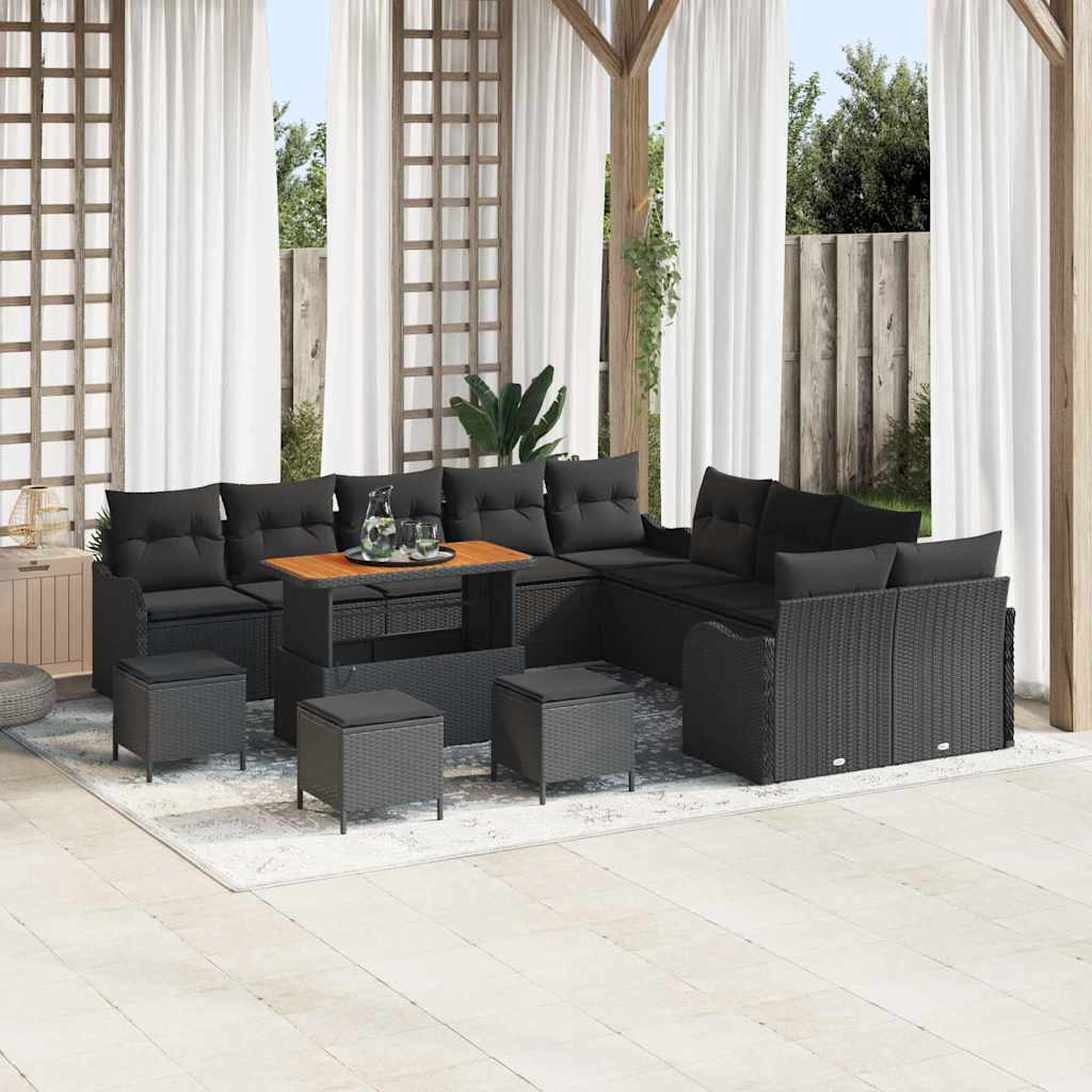 vidaXL Garten-Sofa-Set mit Kissen 14 pcs Schwarz Poly-Rattan