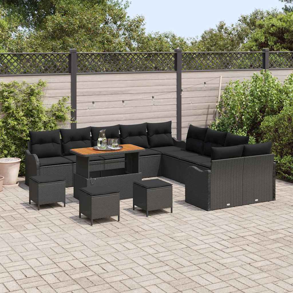vidaXL Garten-Sofa-Set mit Kissen 14 pcs Schwarz Poly-Rattan
