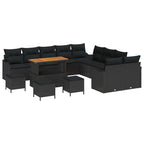 vidaXL Garten-Sofa-Set mit Kissen 14 pcs Schwarz Poly-Rattan