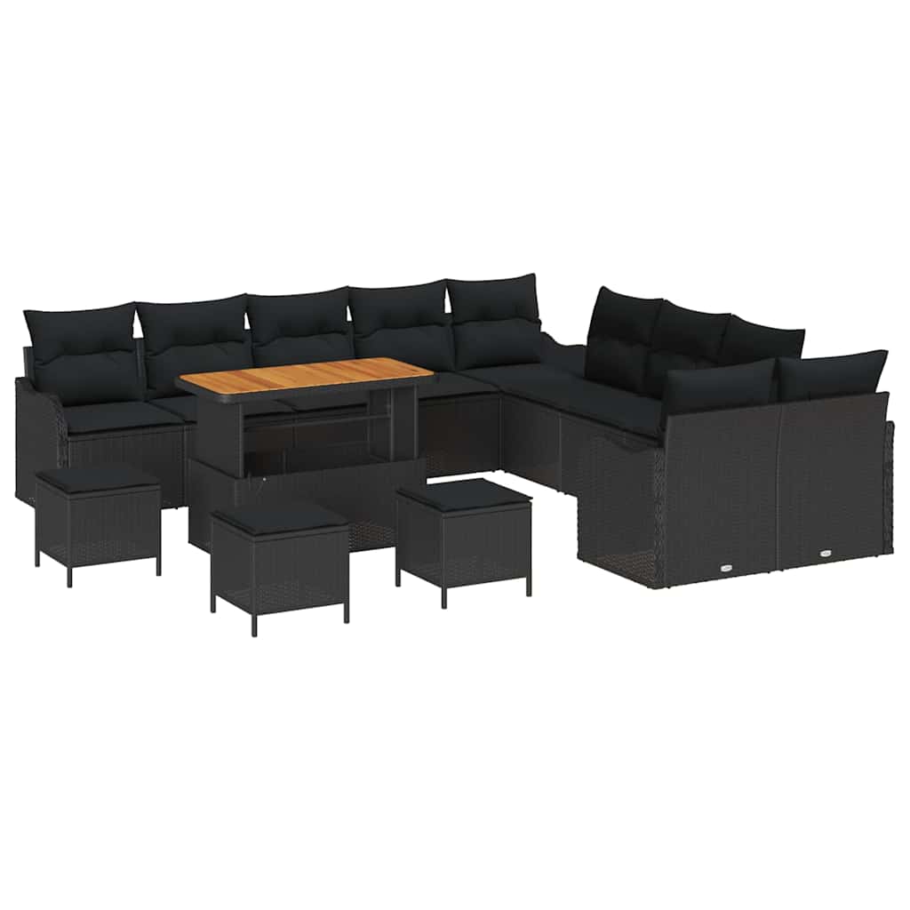 vidaXL Garten-Sofa-Set mit Kissen 14 pcs Schwarz Poly-Rattan