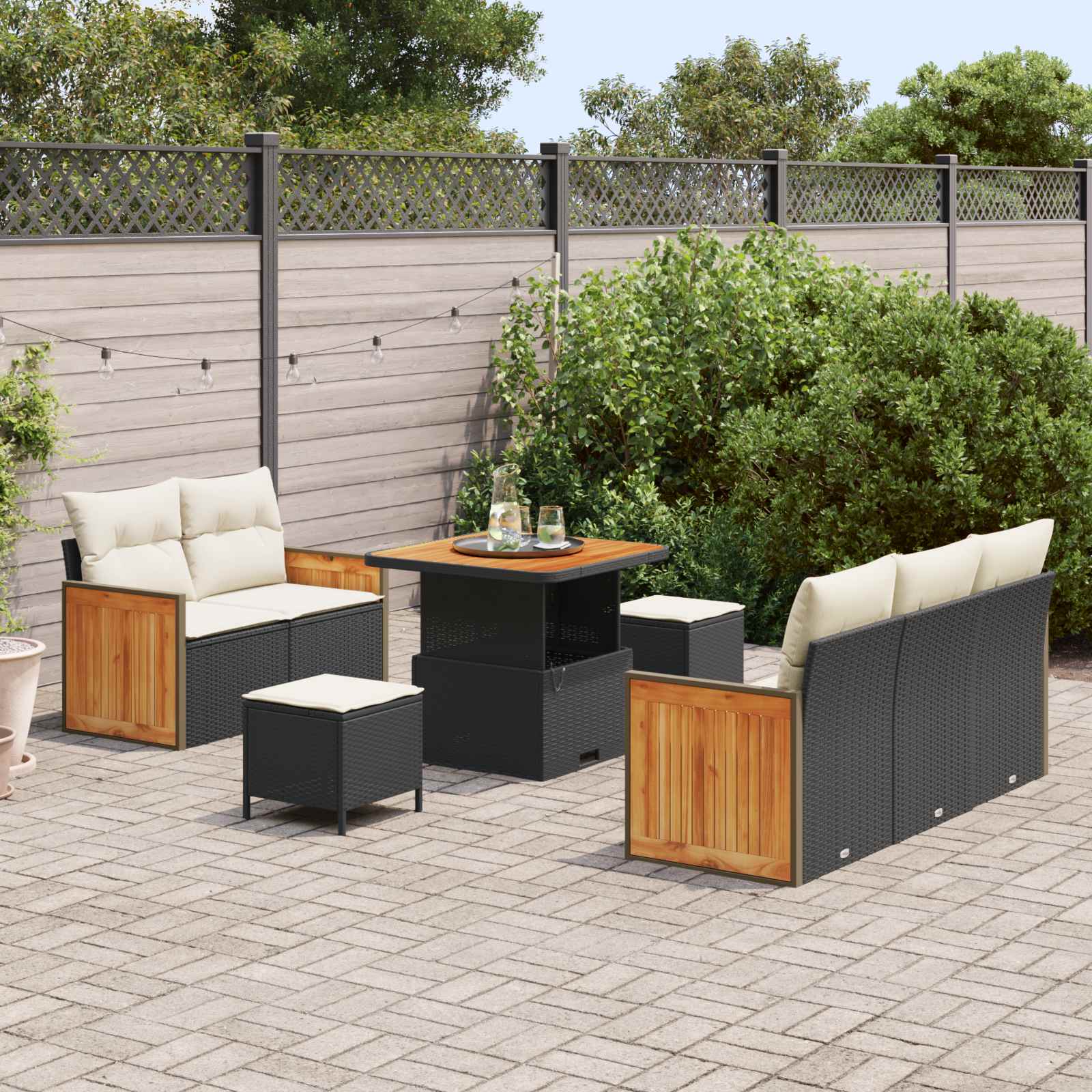vidaXL Gartensofa-set mit Kissen 8 pcs Schwarz und Creme