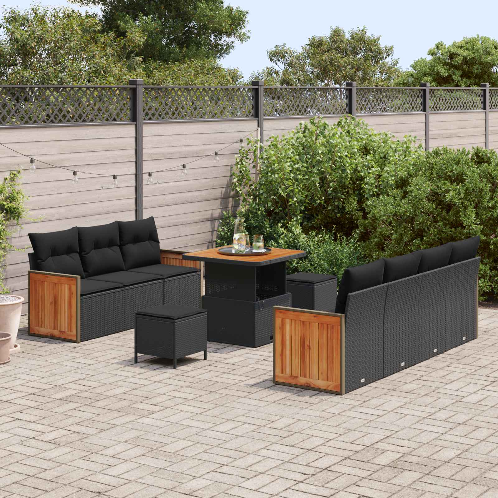 vidaXL Gartensofa-set mit Kissen 10 pcs Schwarz
