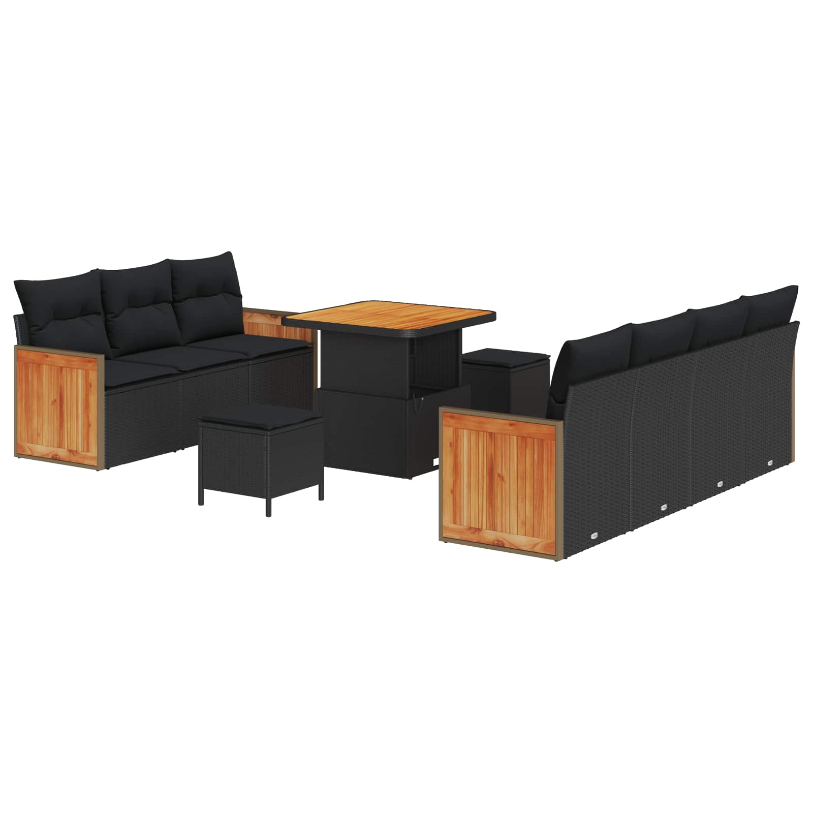 vidaXL Gartensofa-set mit Kissen 10 pcs Schwarz