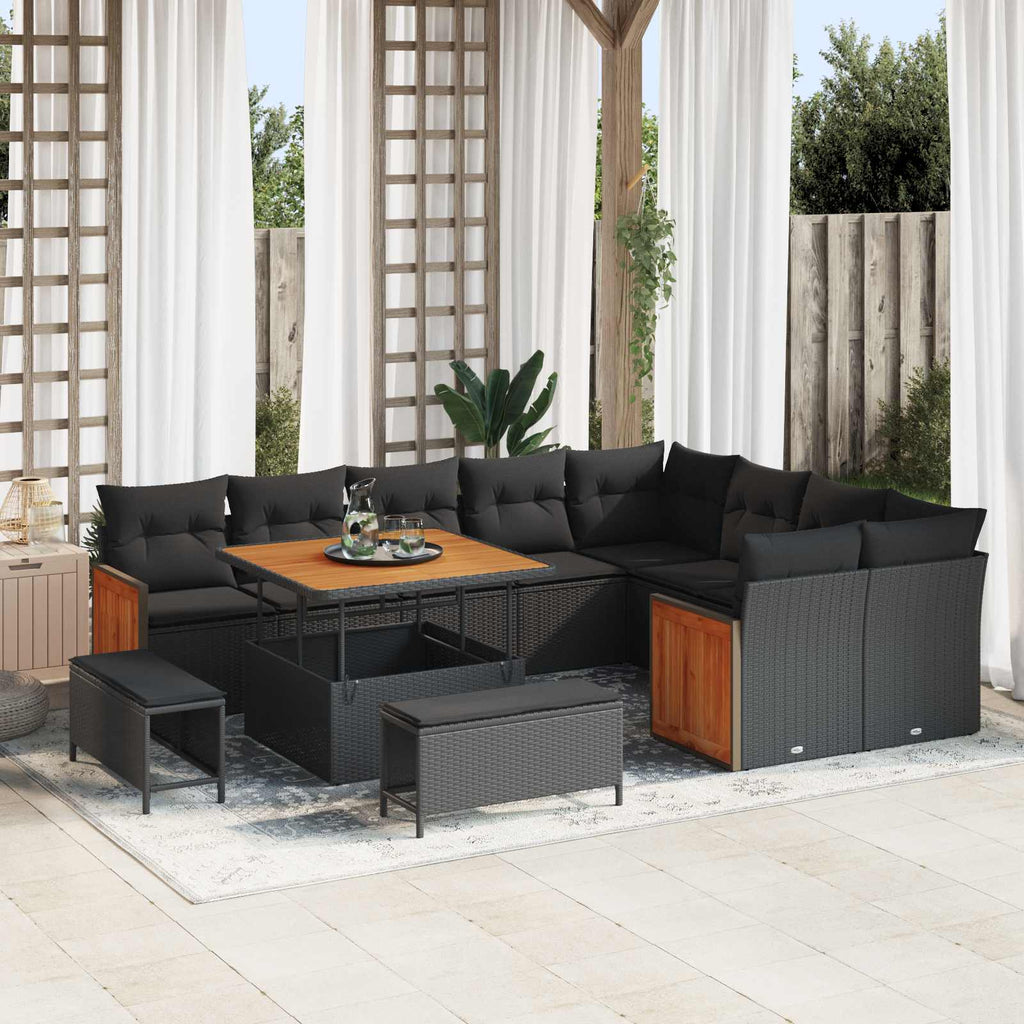 vidaXL Gartensofa-set mit Kissen 12 pcs Schwarz