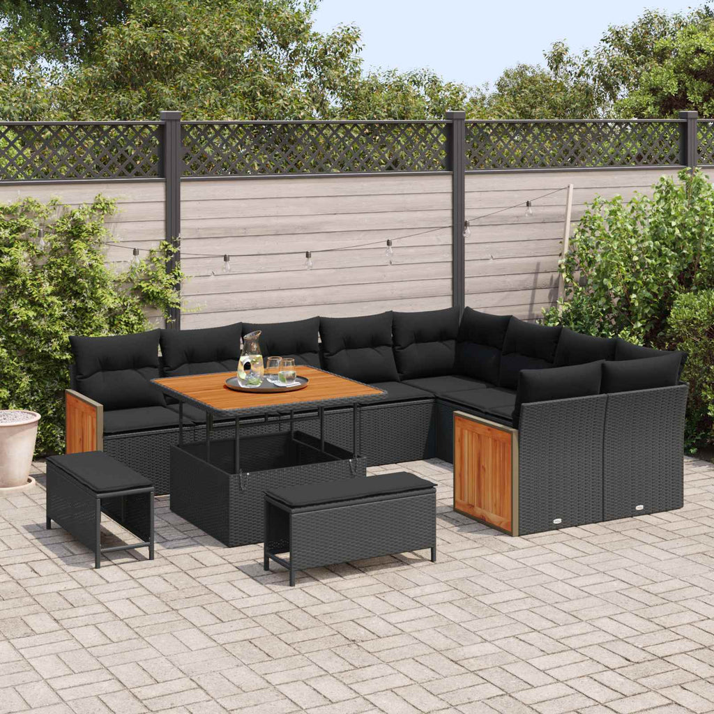 vidaXL Gartensofa-set mit Kissen 12 pcs Schwarz