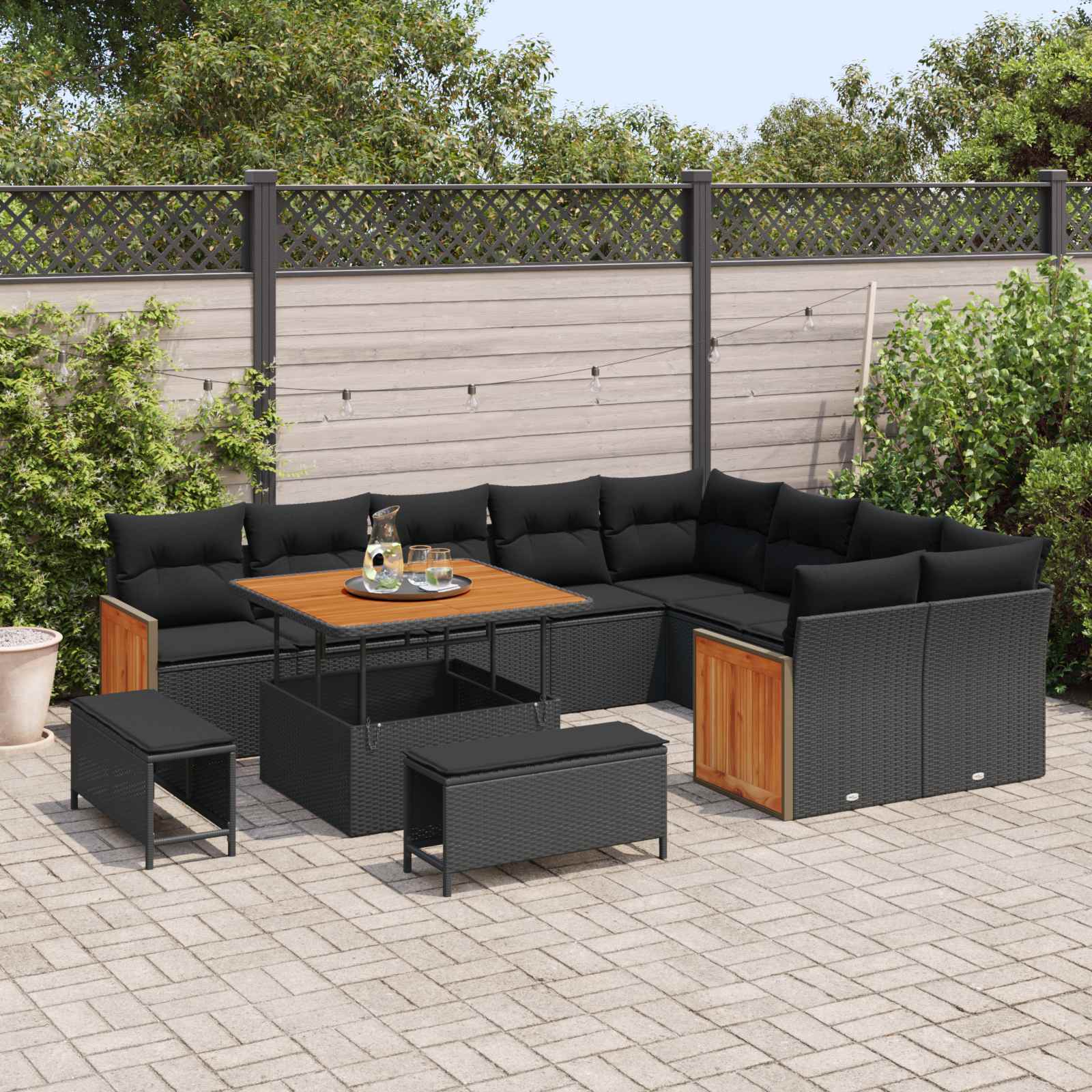 vidaXL Gartensofa-set mit Kissen 12 pcs Schwarz