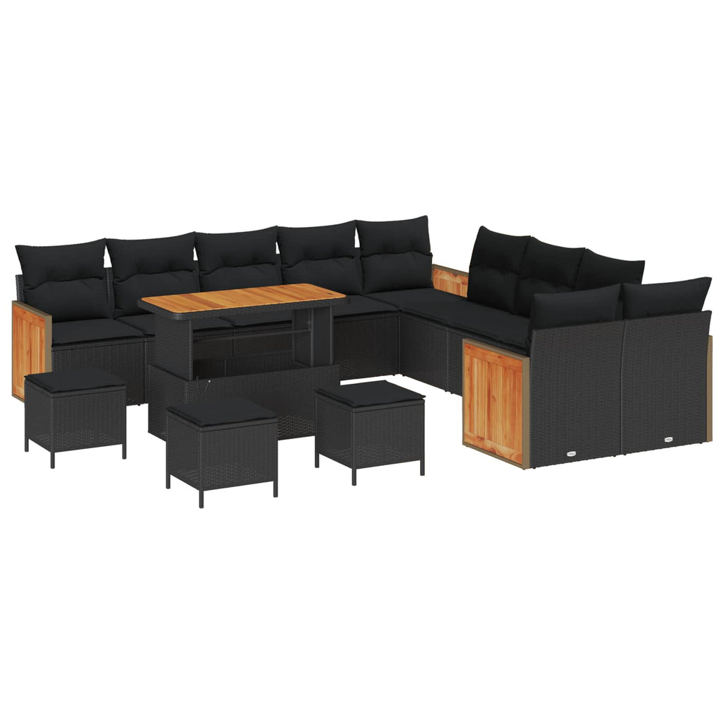 vidaXL Gartensofa-set mit Kissen 14 pcs Schwarz