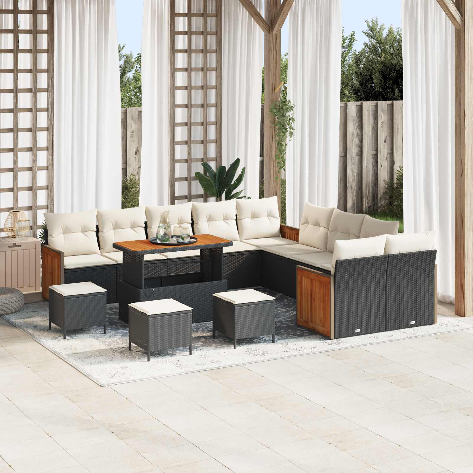 vidaXL Gartensofa-set mit Kissen 14 pcs Schwarz und Creme