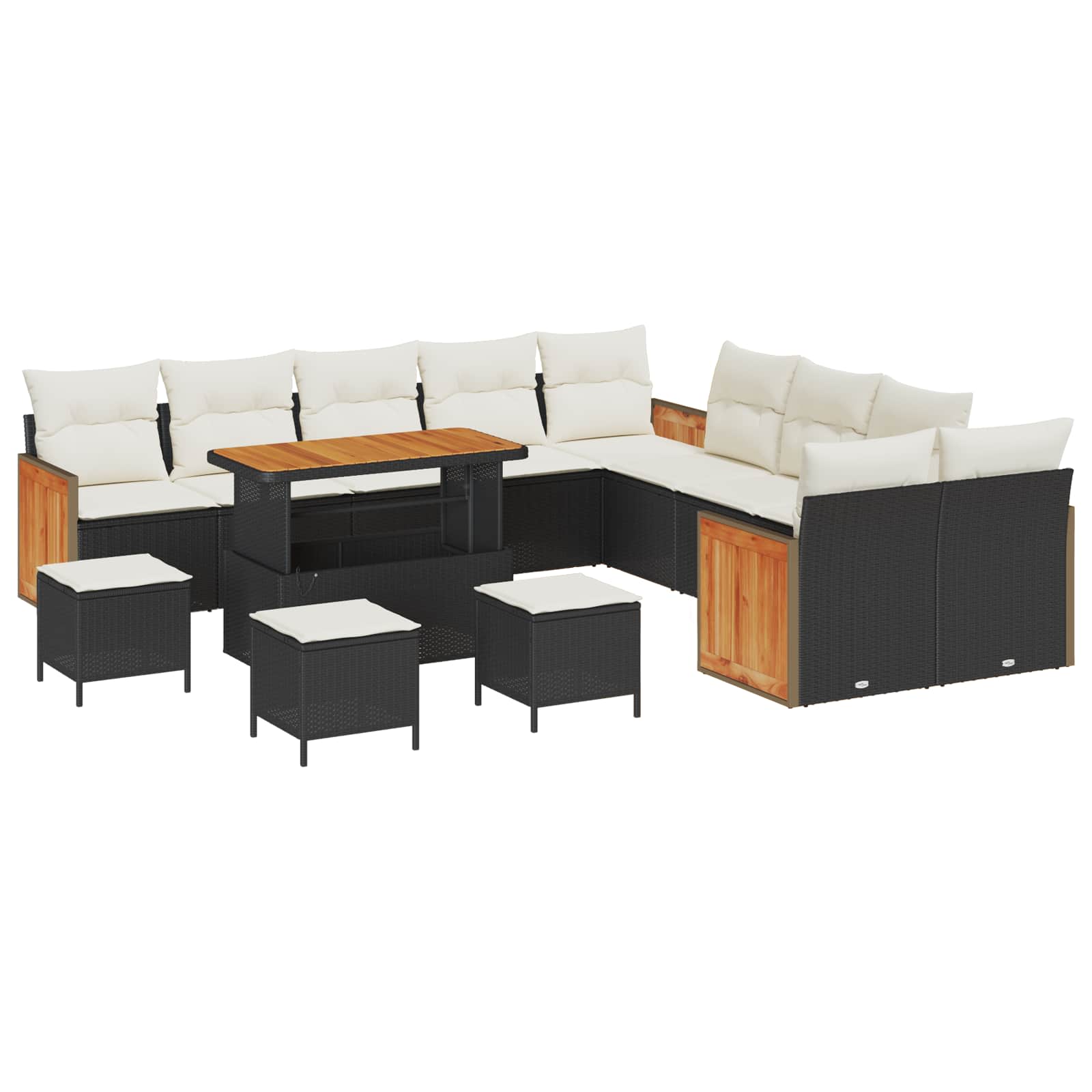 vidaXL Gartensofa-set mit Kissen 14 pcs Schwarz und Creme