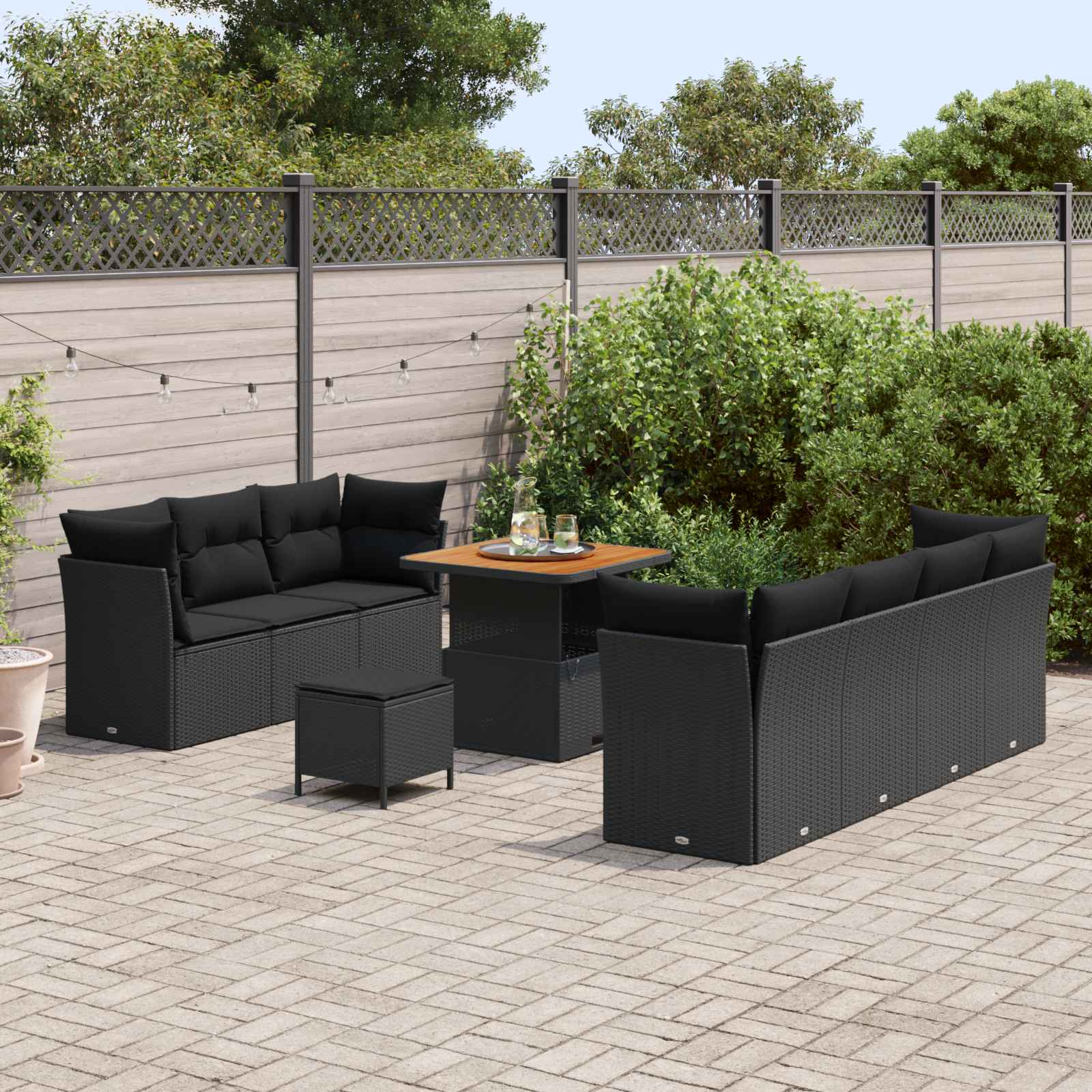 vidaXL Garten-Sofa-Set mit Kissen mit Speicher 10 pcs Schwarz