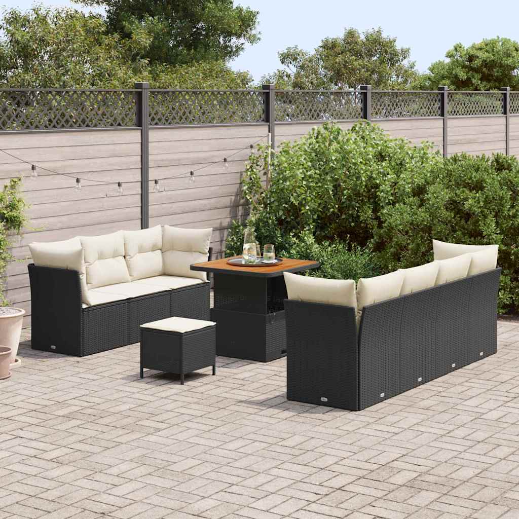 vidaXL Garten-Sofa-Set mit Kissen 10 pcs Schwarz und Creme