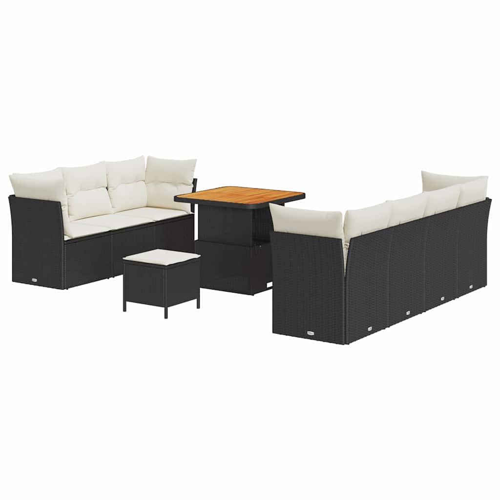 vidaXL Garten-Sofa-Set mit Kissen 10 pcs Schwarz und Creme