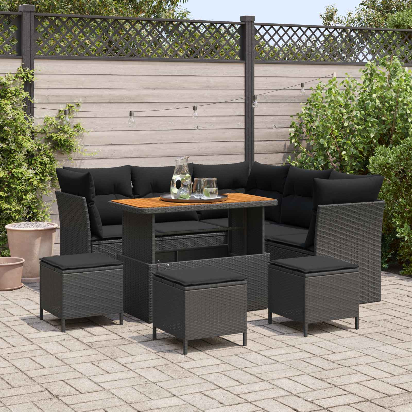 vidaXL Garten-Sofa-Set mit Kissen mit Speicher 9 pcs Schwarz