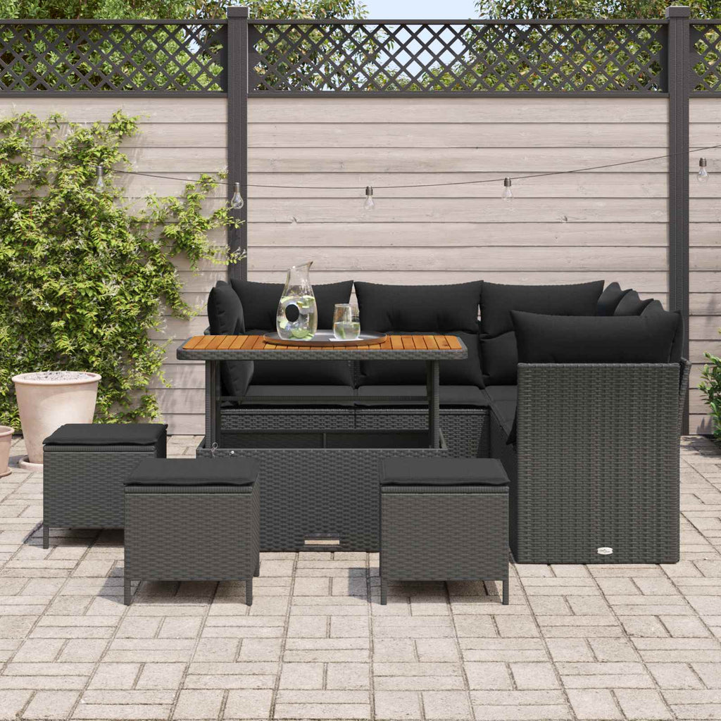 vidaXL Garten-Sofa-Set mit Kissen mit Speicher 9 pcs Schwarz