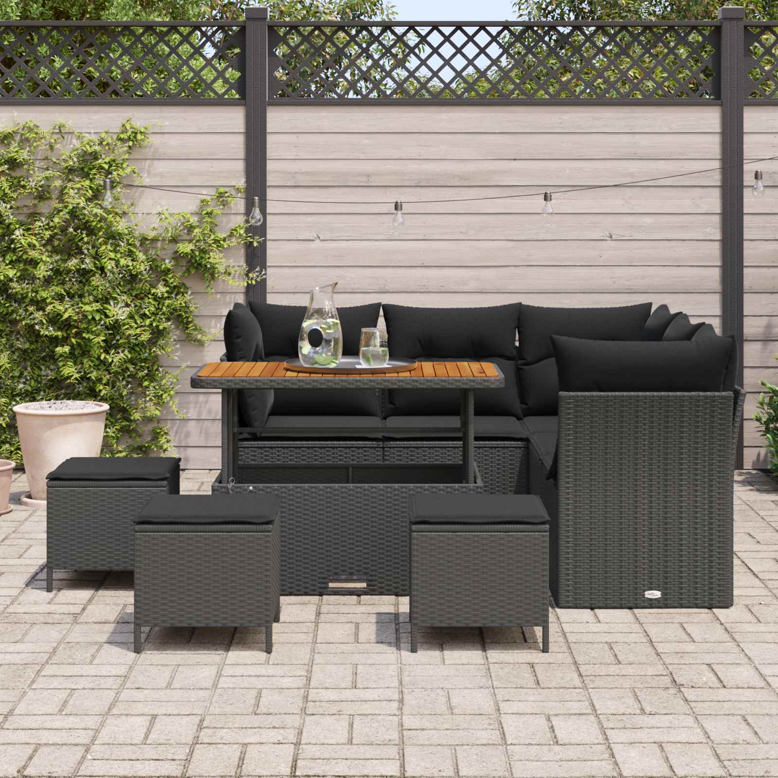 vidaXL Garten-Sofa-Set mit Kissen mit Speicher 9 pcs Schwarz