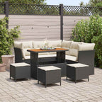 vidaXL Garten-Sofa-Set mit Kissen mit Speicher 9 pcs Schwarz und Creme