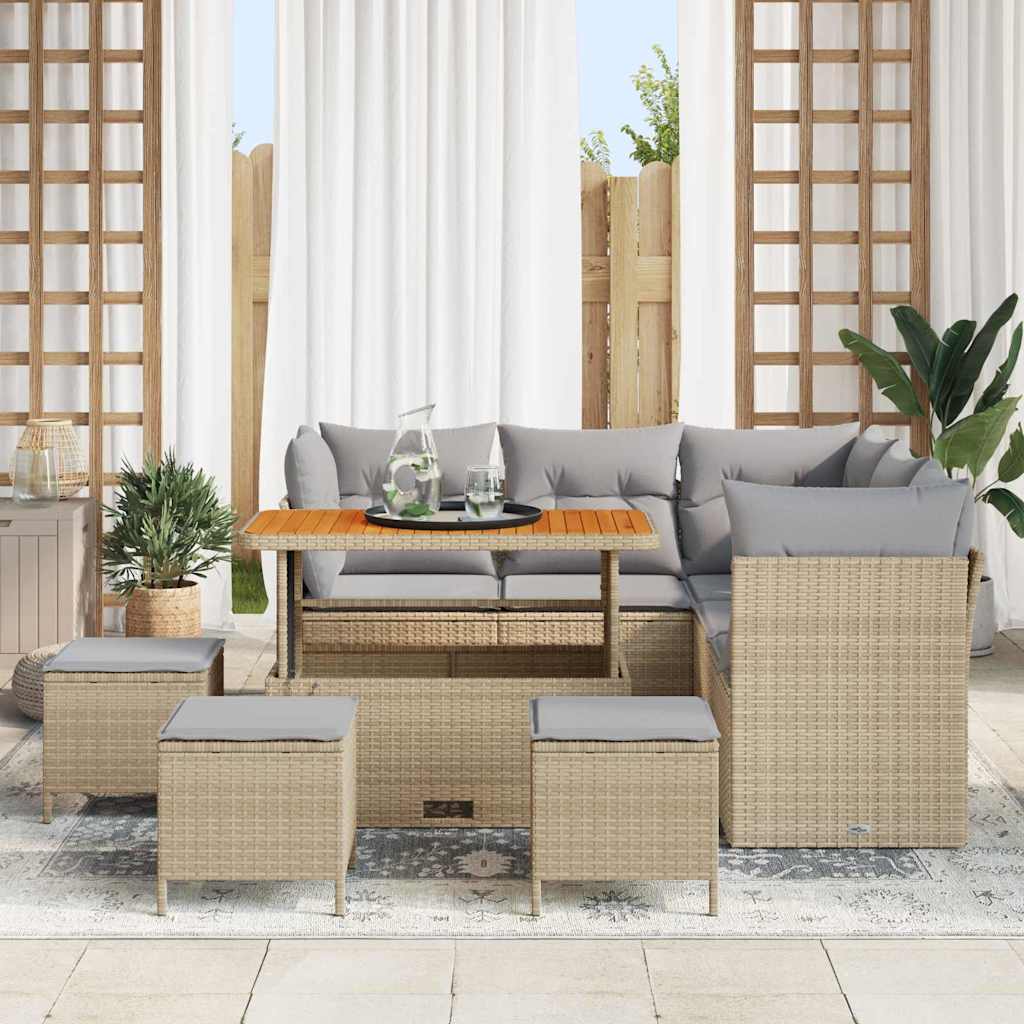 vidaXL Garten-Sofa-Set mit Kissen 9 pcs Beige und Hellgrau