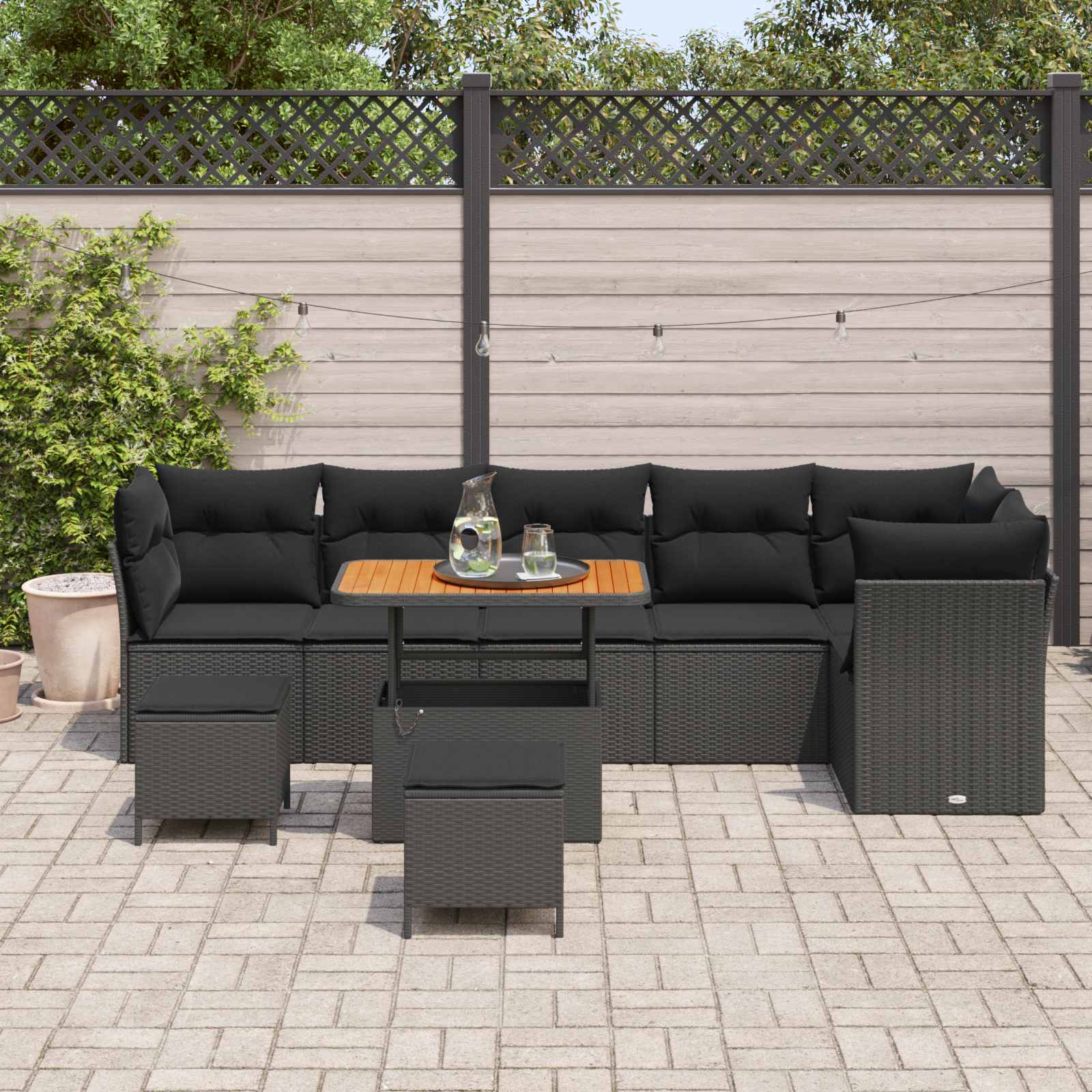 vidaXL Garten-Sofa-Set mit Kissen 9 pcs Schwarz 90 x 55 x 71 cm