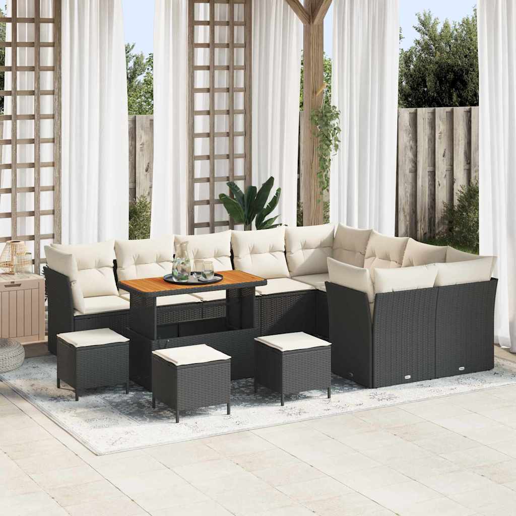 vidaXL Garten-Sofa-Set mit Kissen 13 pcs Schwarz und Creme