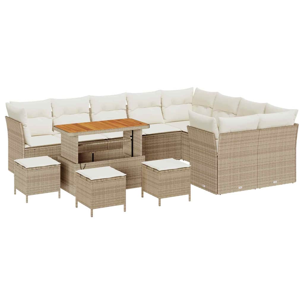 vidaXL Garten-Sofa-Set mit Kissen mit Speicher 13 pcs Beige und Creme