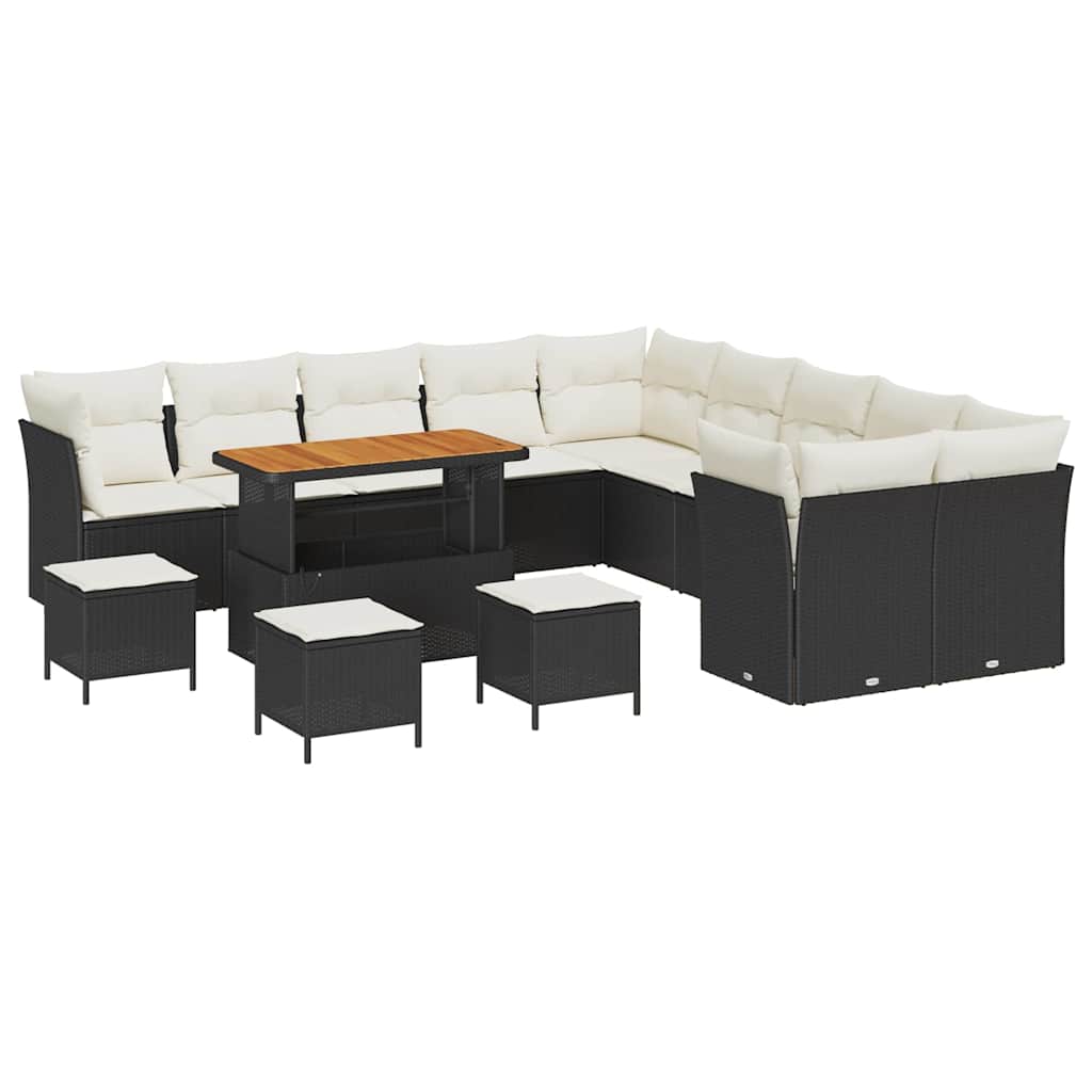 vidaXL Gartensofa-set mit Kissen 14 pcs Schwarz und Creme Poly-Rattan