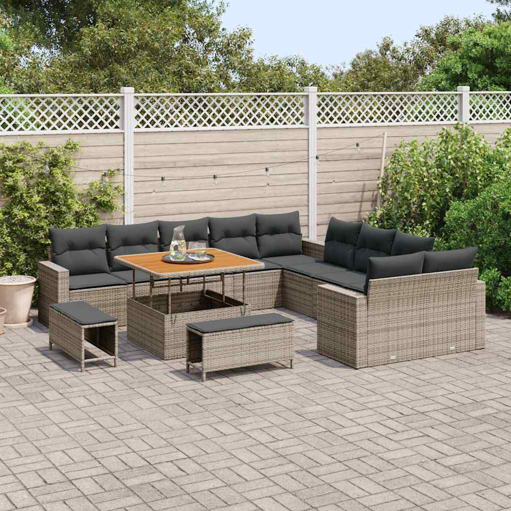 vidaXL Gartensofa-set mit Kissen 17 pcs Schwarz Poly-Rattan