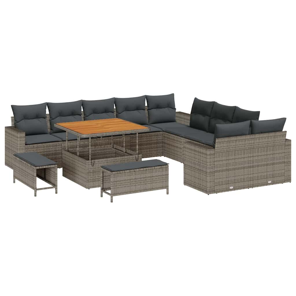 vidaXL Gartensofa-set mit Kissen 17 pcs Schwarz Poly-Rattan