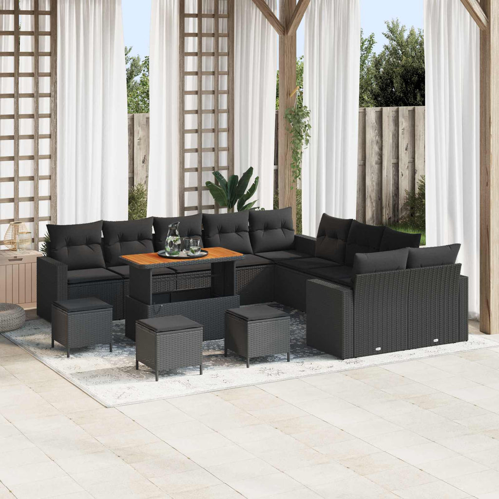 vidaXL Gartensofa-set mit Kissen 18 pcs Schwarz Poly-Rattan