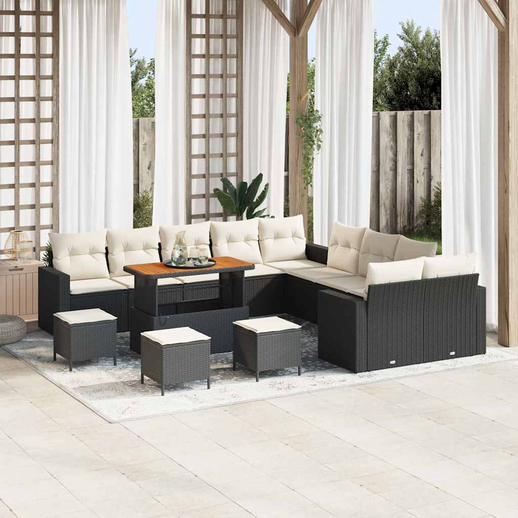 vidaXL Gartensofa-set mit Kissen 18 pcs Schwarz und Creme Poly-Rattan