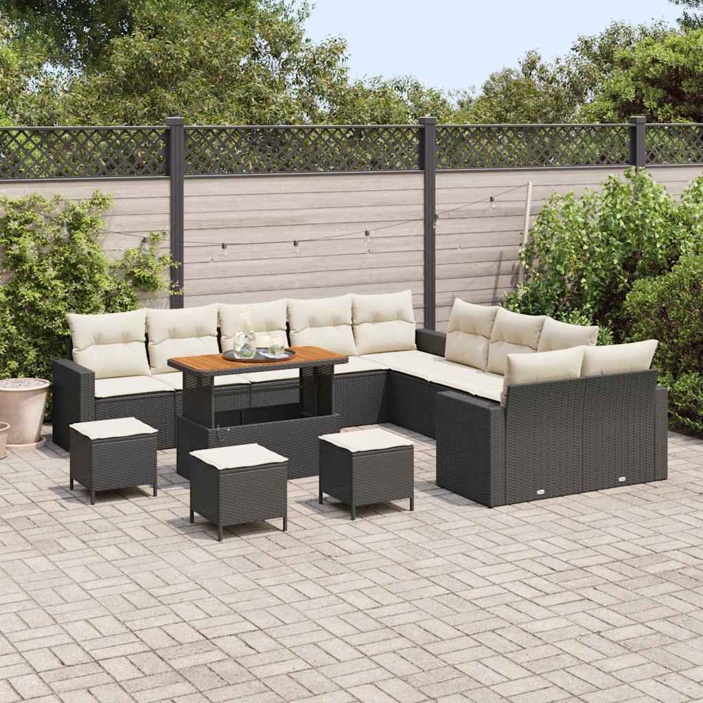 vidaXL Gartensofa-set mit Kissen 18 pcs Schwarz und Creme Poly-Rattan