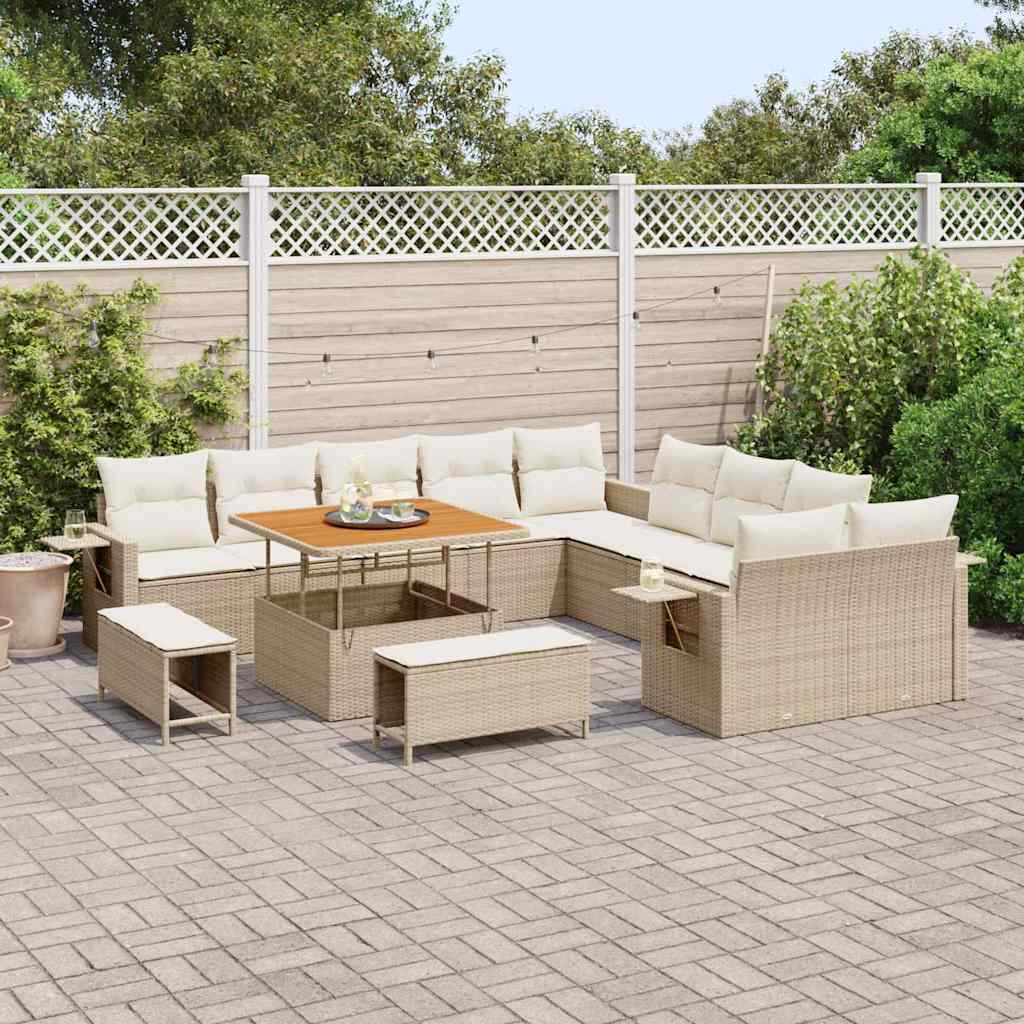 vidaXL Gartensofa-set mit Kissen mit Speicher 13 pcs Beige Poly-Rattan