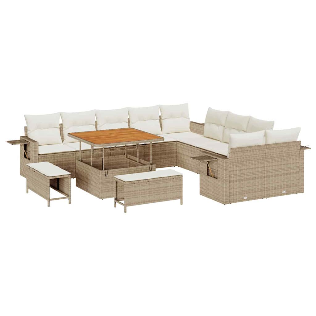vidaXL Gartensofa-set mit Kissen mit Speicher 13 pcs Beige Poly-Rattan