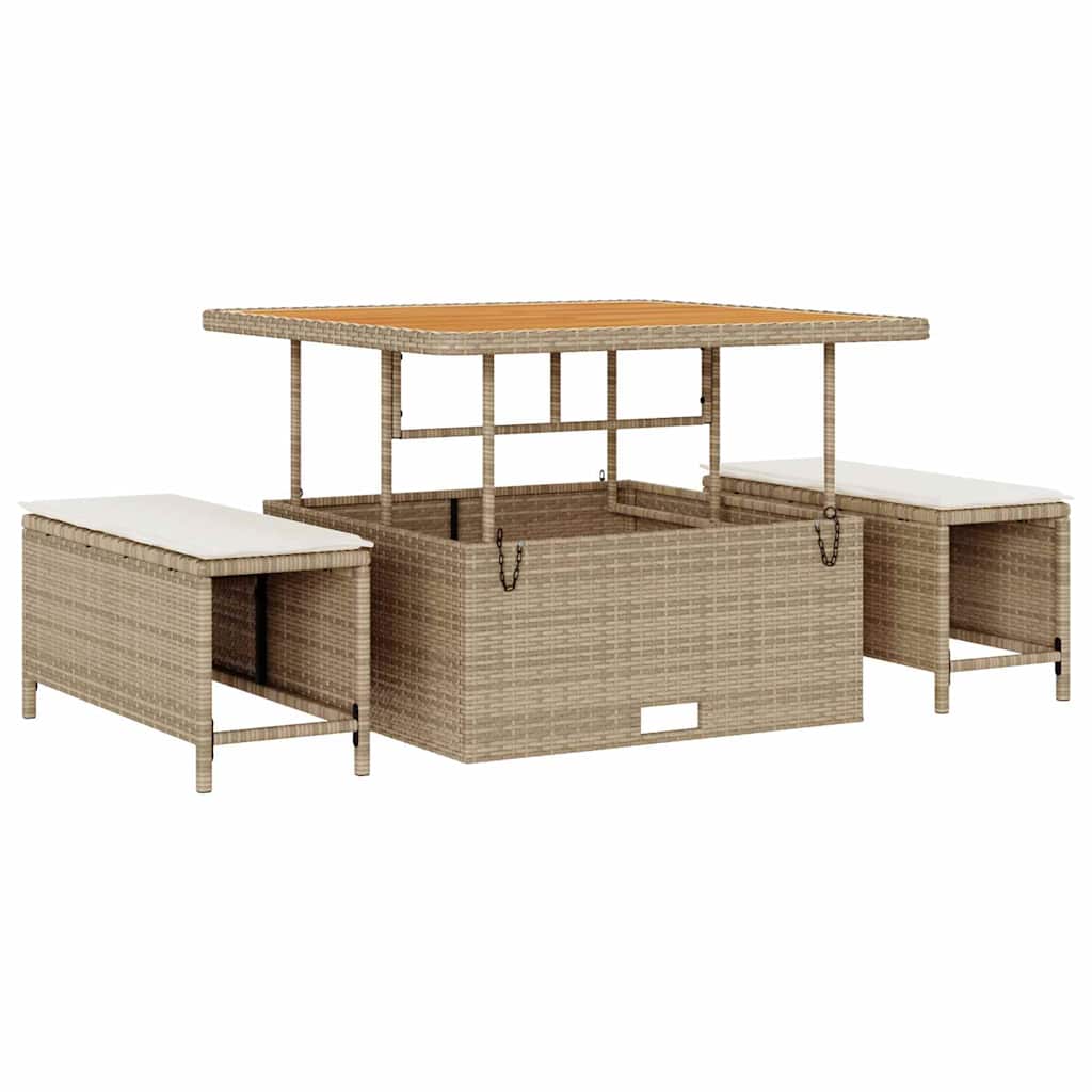 vidaXL Gartensofa-set mit Kissen mit Speicher 13 pcs Beige Poly-Rattan