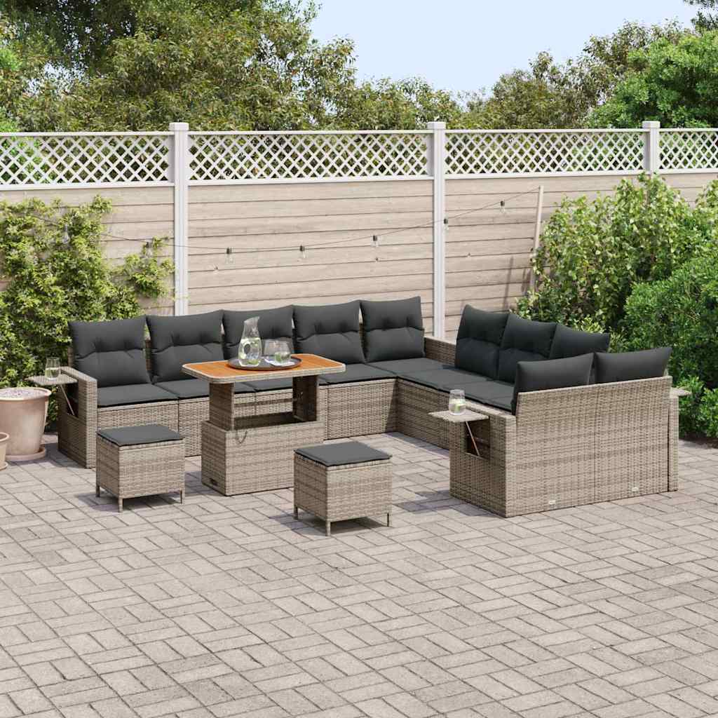 vidaXL Gartensofa-set mit Kissen mit Speicher Grau Poly-Rattan