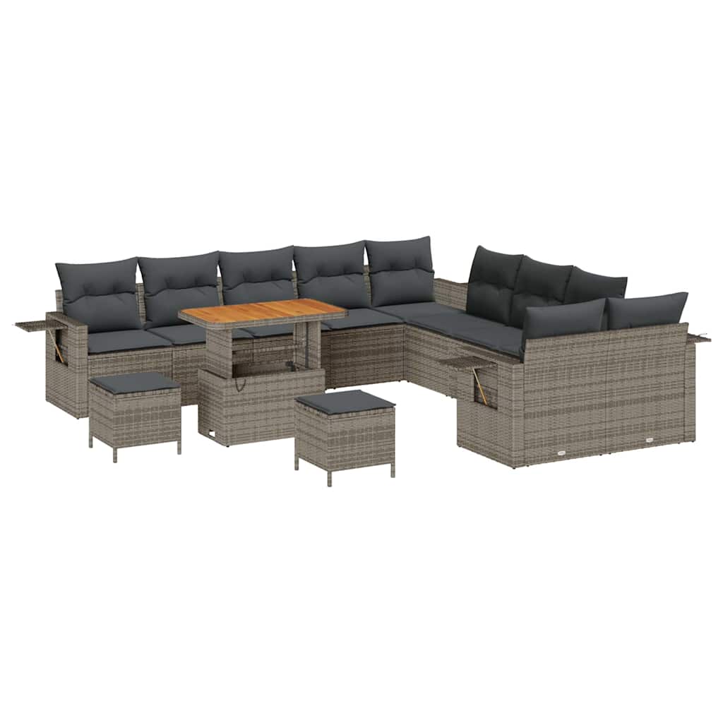 vidaXL Gartensofa-set mit Kissen mit Speicher Grau Poly-Rattan
