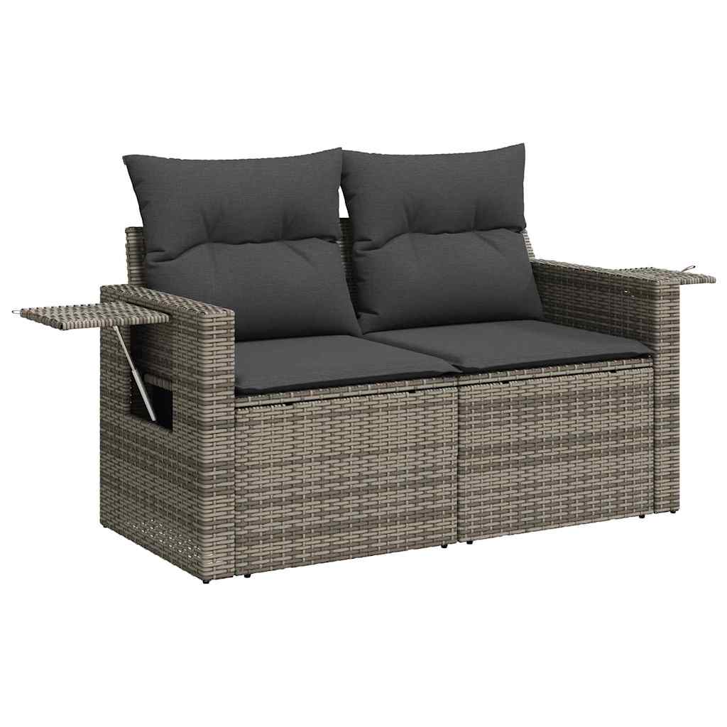vidaXL Gartensofa-set mit Kissen mit Speicher Grau Poly-Rattan