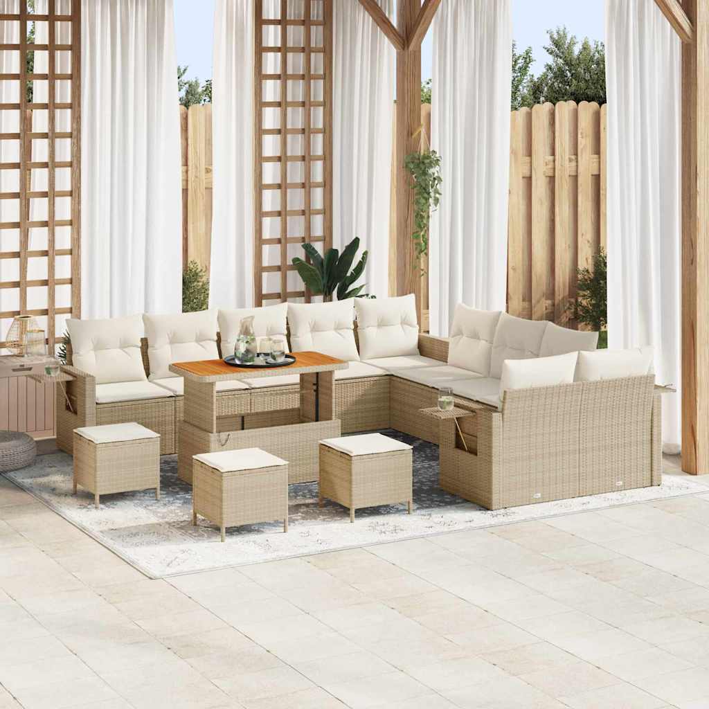 vidaXL Gartensofa-set mit Kissen mit Speicher 14 pcs Beige Poly-Rattan