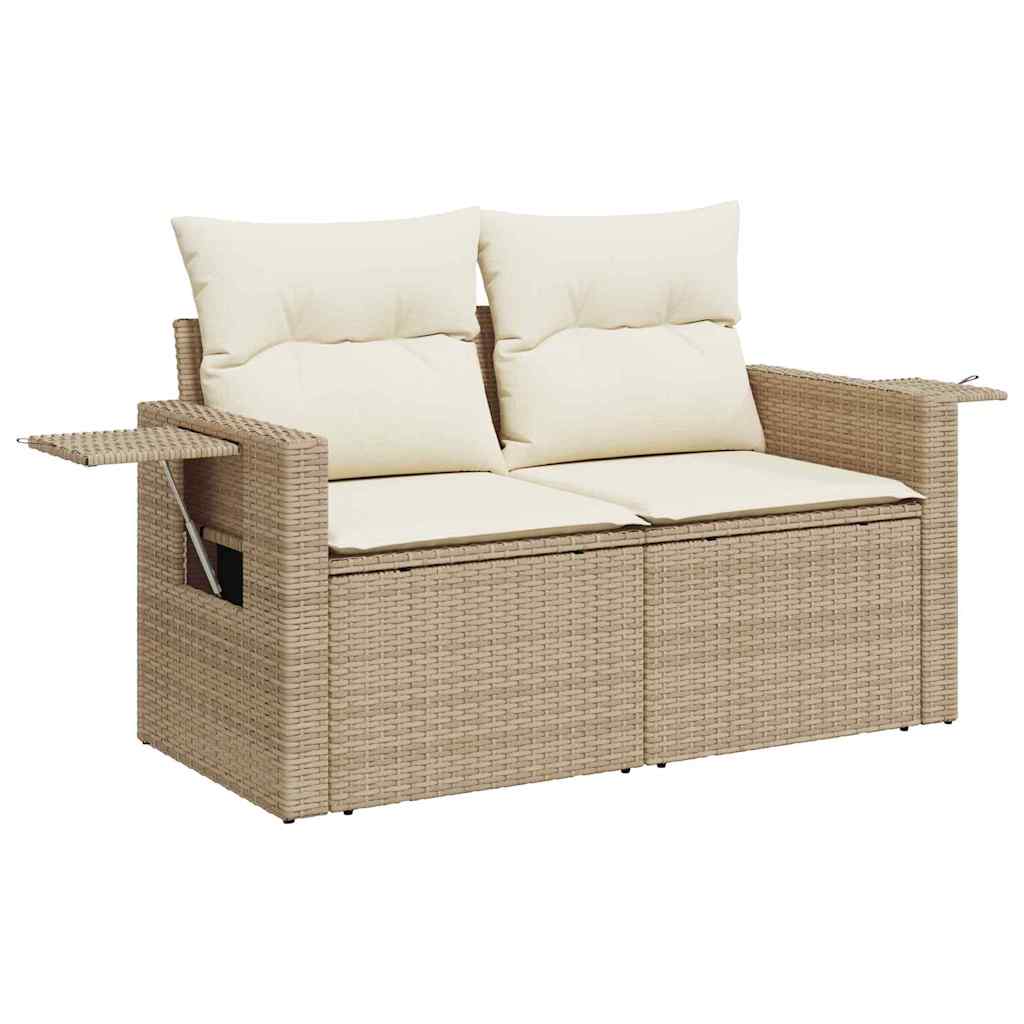 vidaXL Gartensofa-set mit Kissen mit Speicher 14 pcs Beige Poly-Rattan